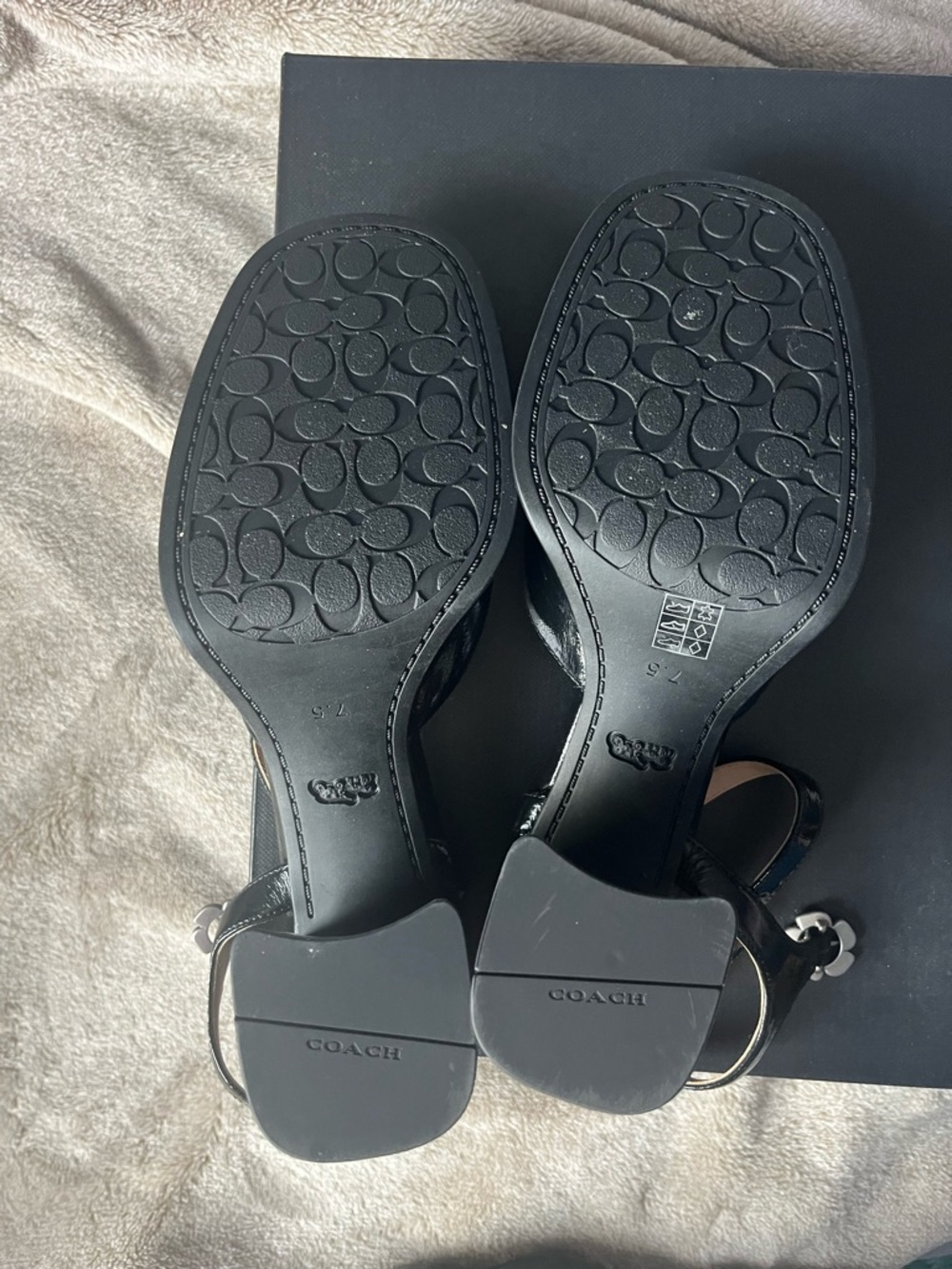 Coach Black Patent Leather Slingback Block Heels - Picture 3 of 7